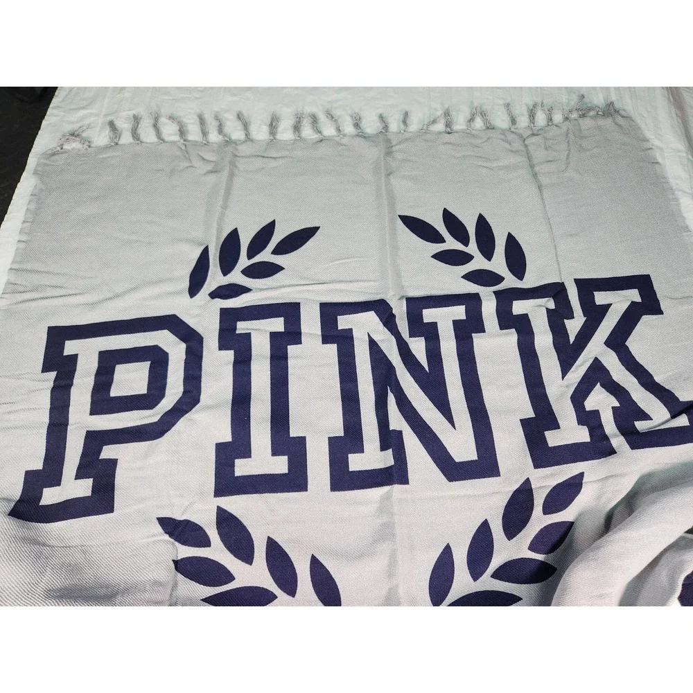 NWT Victorias Secret PINK Festival Beach Blanket Gray And Blue 100% Cotton New